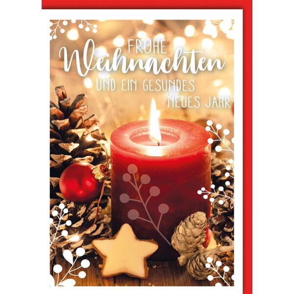 Weihnachten Brennende rote Kerze Weihnachtskarte mit Umschlag Frohe Weihnachten gesundes neues Jahr
