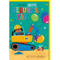 Geburtstag Karte mit Umschlag Hund im Bagger plastikfrei...
