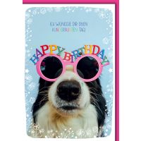 Geburtstag Karte mit Umschlag Hund mit pinker Brille...
