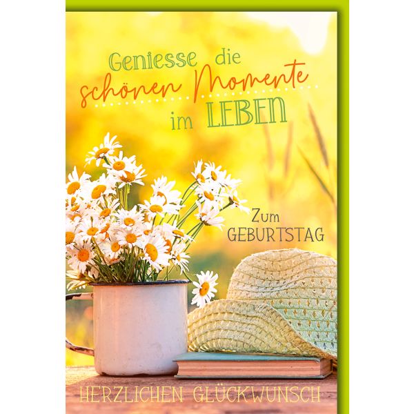 Geburtstag Karte mit Umschlag Gänseblümchen und Hut