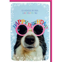 Geburtstag Karte mit Umschlag Hund mit pinker Brille