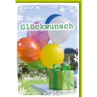 Geburtstag Karte mit Umschlag Luftballons und Geschenke