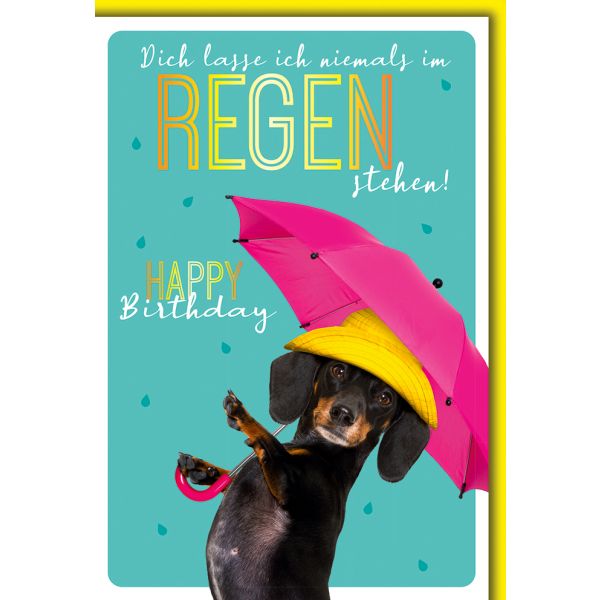 Geburtstag Karte mit Umschlag Dackel mit Regenschirm