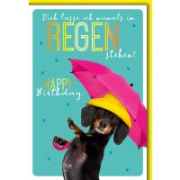Geburtstag Karte mit Umschlag Dackel mit Regenschirm