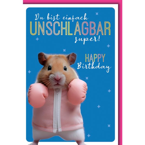 Geburtstag Karte mit Umschlag Boxender Hamster