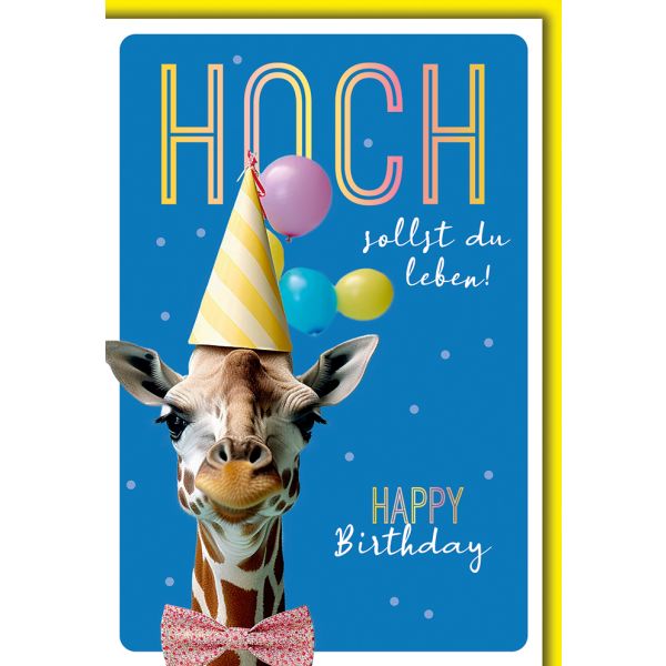Geburtstag Karte mit Umschlag Giraffe mit Patyhut