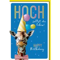 Geburtstag Karte mit Umschlag Giraffe mit Patyhut