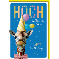 Geburtstag Karte mit Umschlag Giraffe mit Patyhut