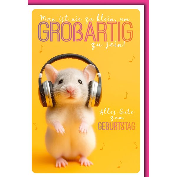 Geburtstag Karte mit Umschlag Maus mit Kopfhörern
