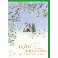 Weihnachten Zeichnung Haus im Schnee Weihnachtskarte mit...