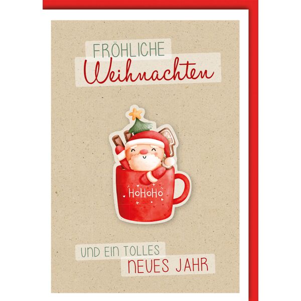 Weihnachten Nikolaus in Tasse fröhliche Weihanchten Weihnachtskarte mit Umschlag