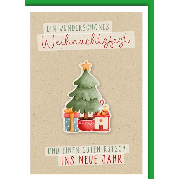 Weihnachten Baum, Geschenke gezeichnet wunderschönes Weihnachtsfest Weihnachtskarte mit Umschlag