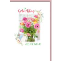 Geburtstag Karte mit Umschlag Ranunkel, Blumenranke...