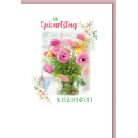 Geburtstag Karte mit Umschlag Ranunkel, Blumenranke...