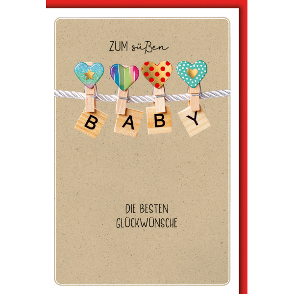 Geburt Baby Freudiges Ereignis Karte mit Umschlag Klammern mit Herzen