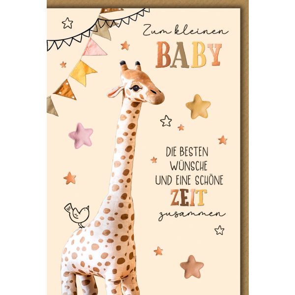 Geburt Baby Freudiges Ereignis Karte mit Umschlag Stoffgiraffe