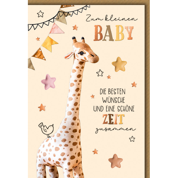 Geburt Baby Freudiges Ereignis Karte mit Umschlag Stoffgiraffe