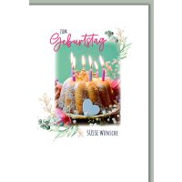 Geburtstag Karte mit Umschlag Gugelhupf, Blumenranke