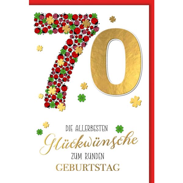 70. Geburtstag Karte mit Umschlag Marienkäfer