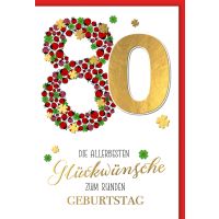 80. Geburtstag Karte mit Umschlag Marienkäfer