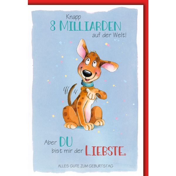 Geburtstag Karte mit Umschlag Fröhlicher Hund, gezeichnet