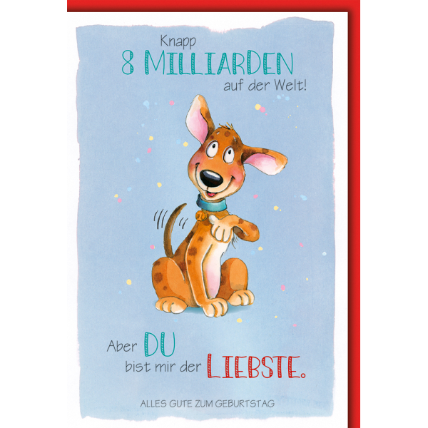 Geburtstag Karte mit Umschlag Fröhlicher Hund, gezeichnet
