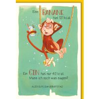 Geburtstag Grußkarte mit Umschlag Affe mit Drink,...