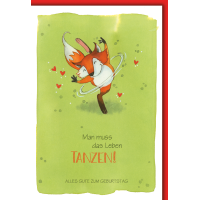 Geburtstag Karte mit Umschlag Tanzender Fuchs, gezeichnet