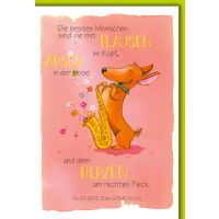 Geburtstag Karte mit Umschlag Hund mit Saxophon, gezeichnet