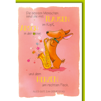 Geburtstag Karte mit Umschlag Hund mit Saxophon, gezeichnet