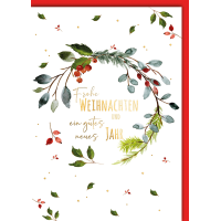 Weihnachten Aquarell Kranz Weihnachtskarte mit Umschlag...