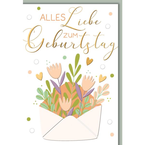Geburtstag Karte mit Umschlag Briefumschlag mit Blumen plastikfrei unverpackt