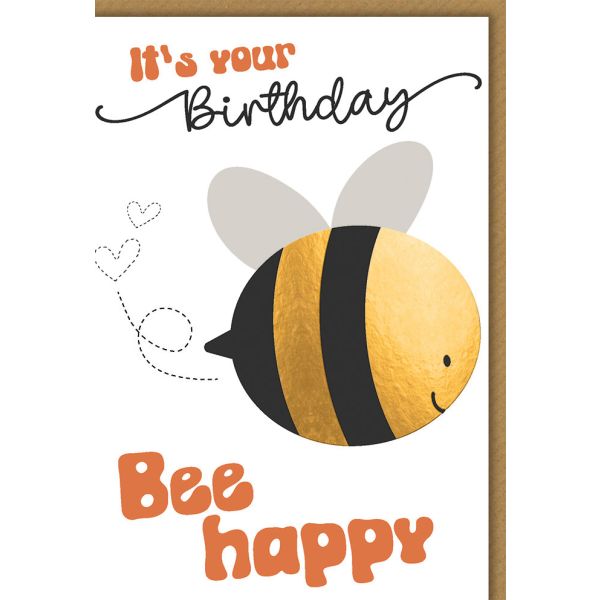 Geburtstag Karte mit Umschlag Bee happy, Seventies plastikfrei unverpackt