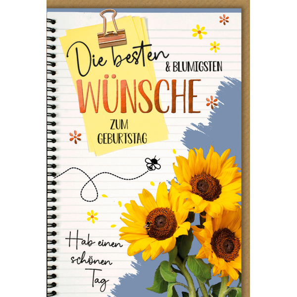 Geburtstag Karte mit Umschlag Sonnenblumen mit Notizen