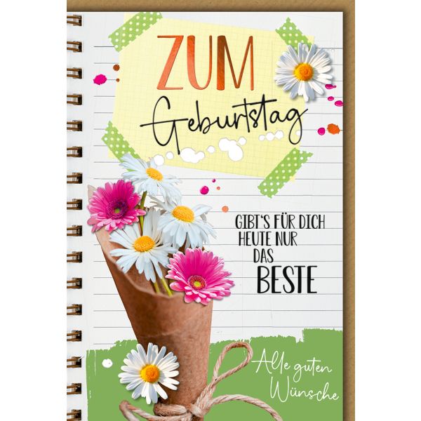 Geburtstag Karte mit Umschlag Gerbera mit Notizen
