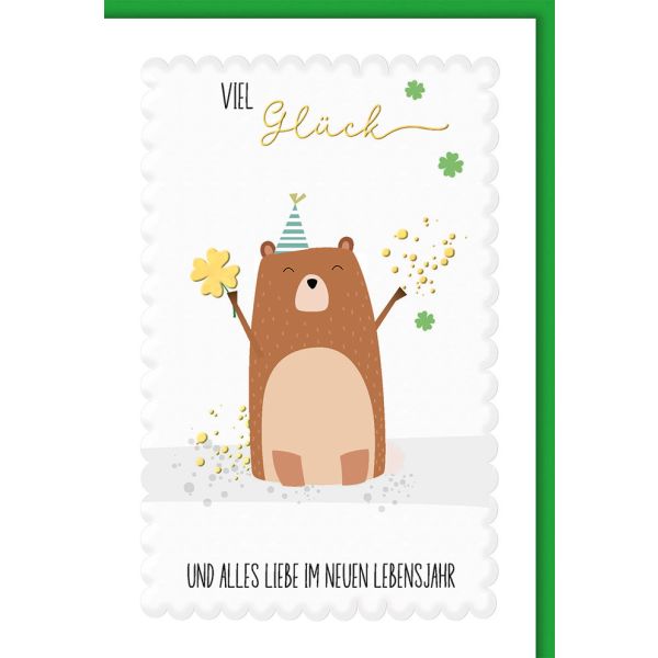 Geburtstag Karte mit Umschlag Viel Glück mit Bär