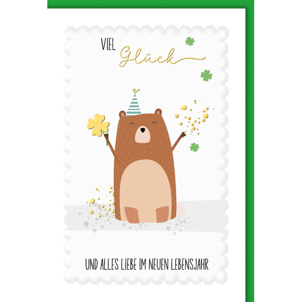 Geburtstag Karte mit Umschlag Viel Glück mit Bär