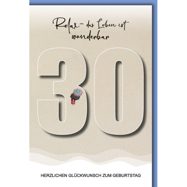 30. Geburtstag Karte mit Umschlag Relax am Strand