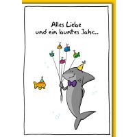 Geburtstag Karte mit Umschlag Hai und Fisch
