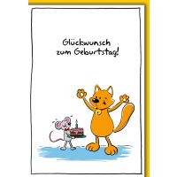Geburtstag Karte mit Umschlag Katze und Maus