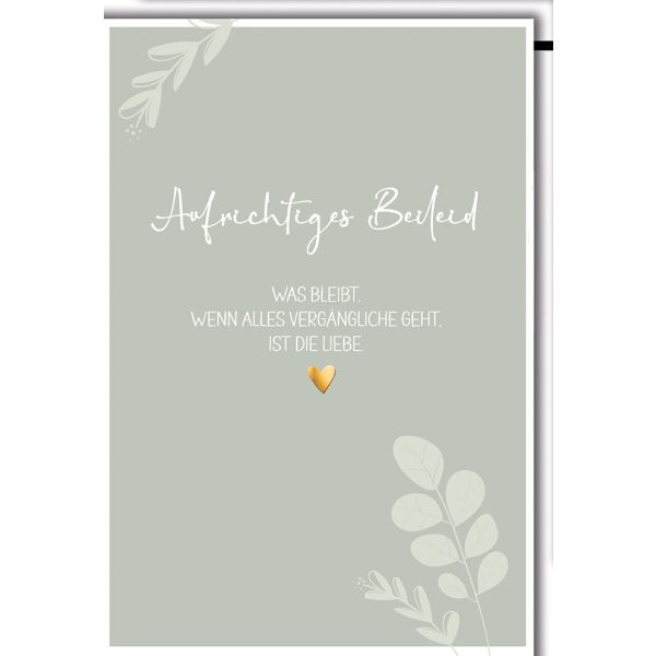 A Trauer Beileid Kondolenzkarte mit Umschlag Aufrichtiges Beileid, Spruch und Eukalyptus