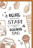 Geburtstag - Karte mit Umschlag - Musik und Mikro, Zeichnung