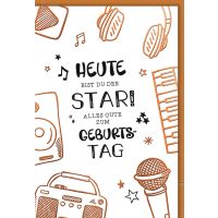 Geburtstag Karte mit Umschlag Musik und Mikro, Zeichnung