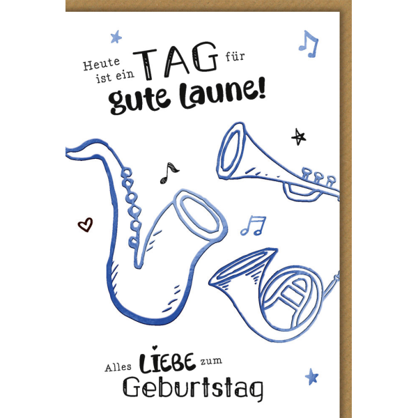 Geburtstag Karte mit Umschlag Blechinstrumente, Zeichnung