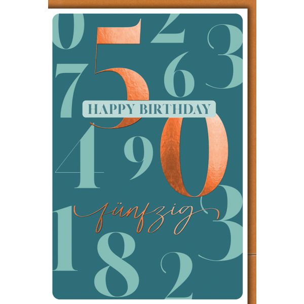 50. Geburtstag Karte mit Umschlag Große Zahlen