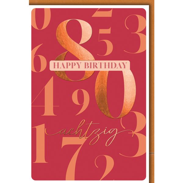 80. Geburtstag Karte mit Umschlag Große Zahlen