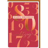 80. Geburtstag Karte mit Umschlag Große Zahlen