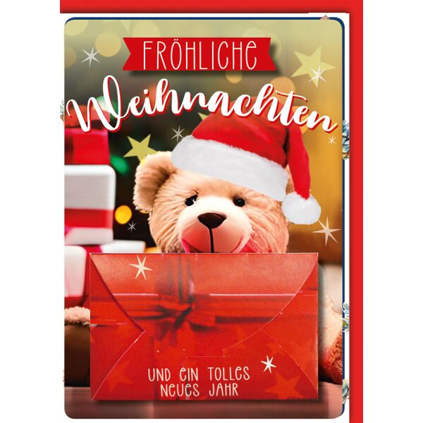 Weihnachten Geldgeschenkkarte Teddy mit Geschenken Weihnachtskarte mit Umschlag