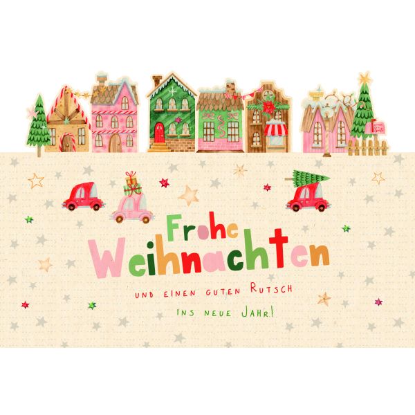Weihnachten Grußkarte Glückwunschkarte mit Umschlag Laser Art Häuser, Autos, Weihna
