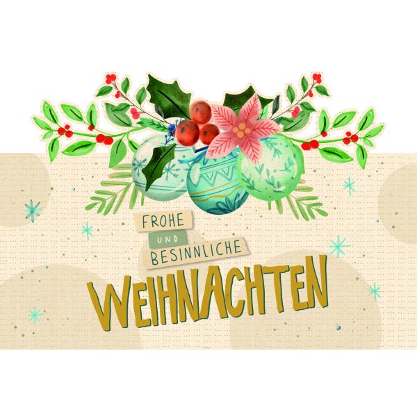 Weihnachten Grußkarte Glückwunschkarte mit Umschlag Laser Art Weihnachtsbaumkugeln,